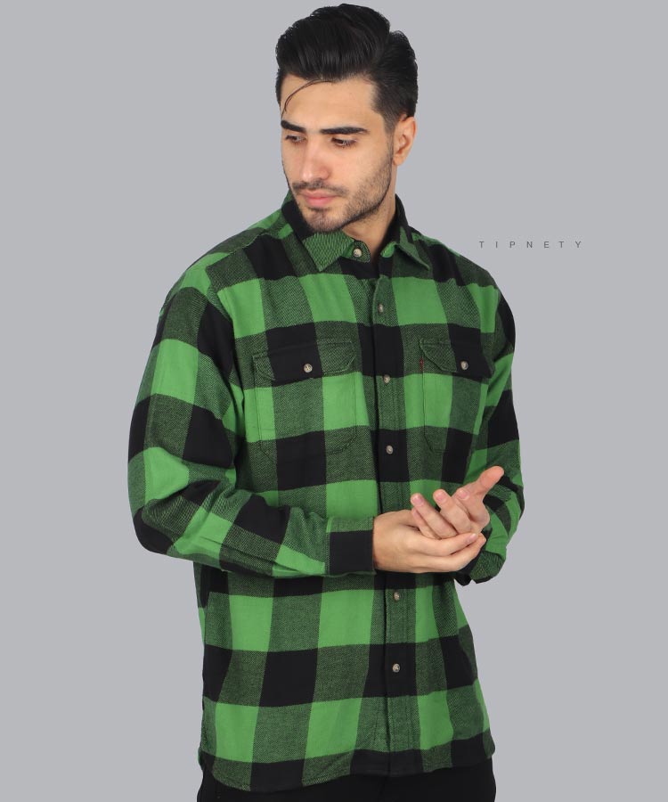 پیراهن مردانه سبز و مشکی چهارخانه 4182