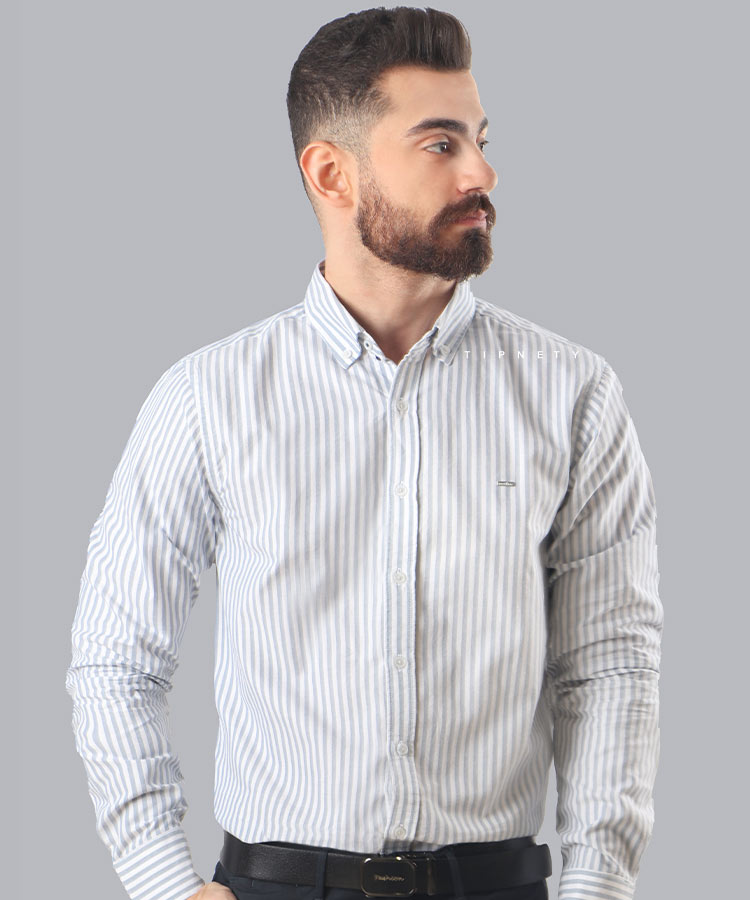 پیراهن مردانه آستین بلند آبی 8823