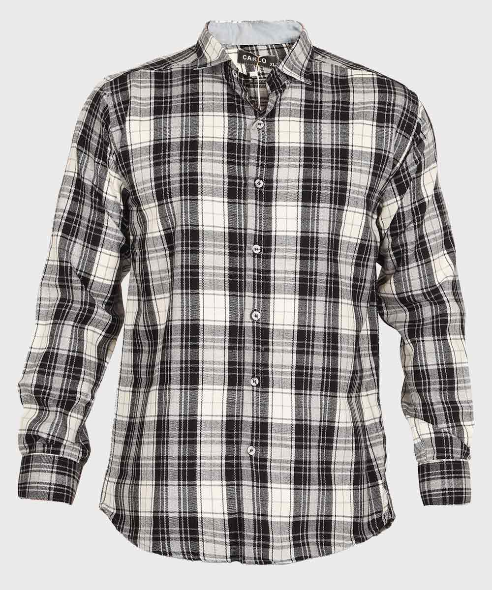 پیراهن مردانه پشمی چهارخانه سفید 0165