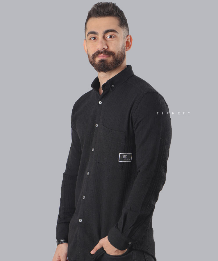                                                                                 طوسی تیره لجنی مشکی استخوانی پیراهن لش 0229  - تصویر 3