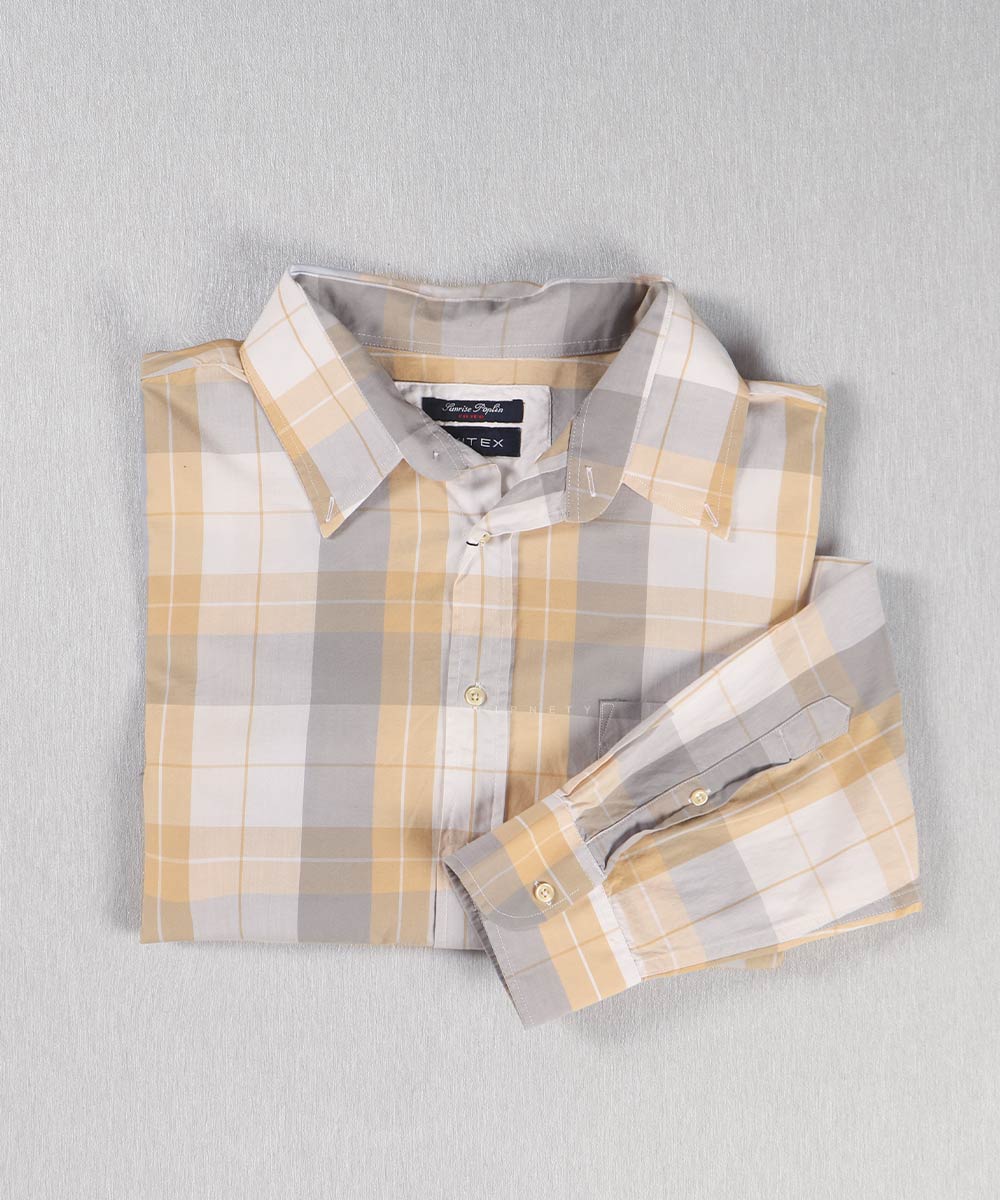 پیراهن مردانه سایز بزرگ چهارخانه زرد 0935