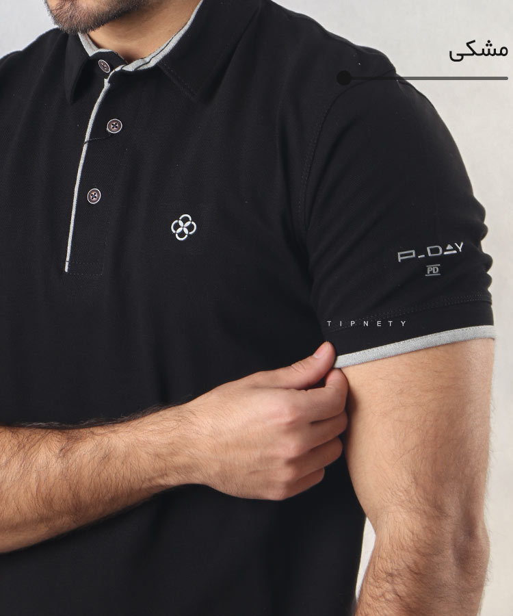                                                                                                     ذغالی دودی ملانژ مشکی ذغالی ملانژ تیشرت یقه دار 6201  - تصویر 7