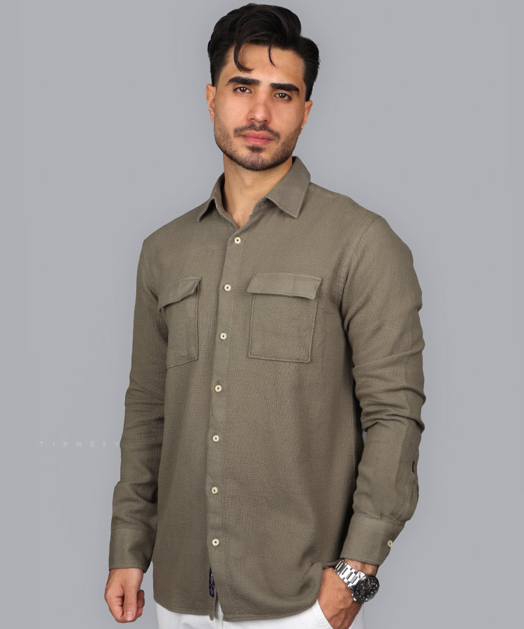                                                                                                                                             لجنی خاکی کرم سفید زیتونی پاییزه پیراهن 5208  - تصویر 3