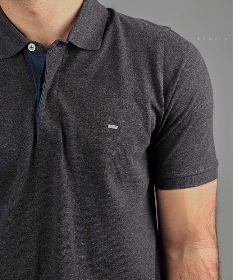                                             ذغالی ملانژ تیشرت یقه دار 2843  - تصویر 3