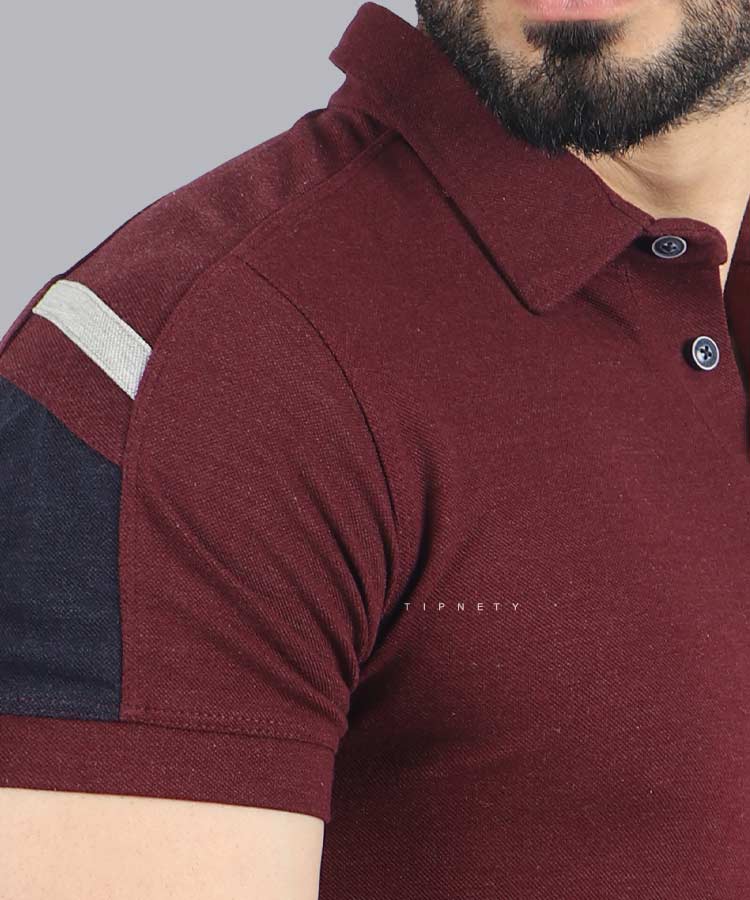                                                                                                 زرد زرشکی روشن زرشکی ملانژ تیشرت یقه دار 5350  - تصویر 3