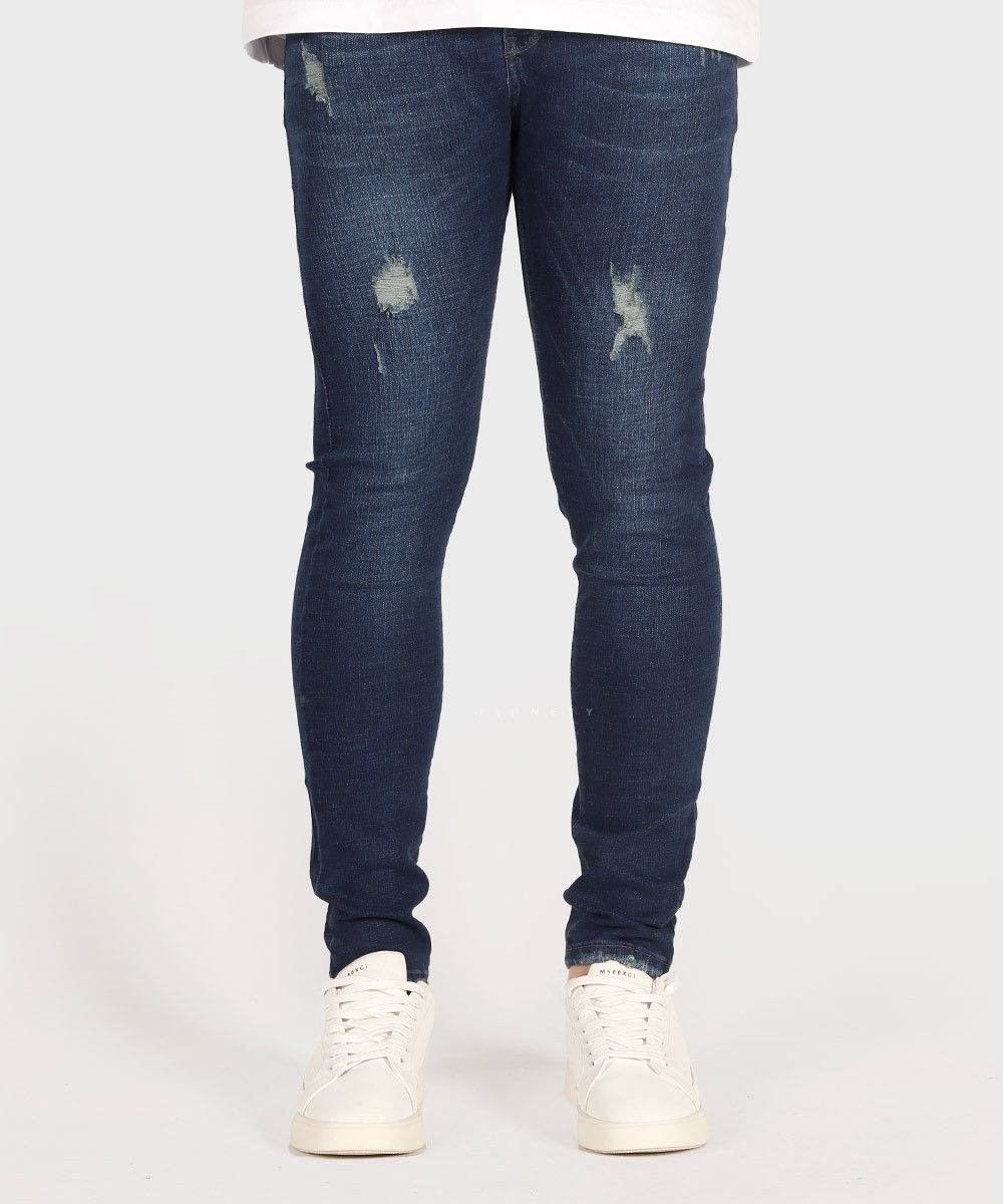 شلوار جین اسکینی مردانه آبی تیره زاپ دار 0502