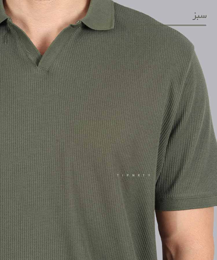                                                                       دودی سورمه ای ملانژ سبز سفید تیشرت یقه دار 0560  - تصویر 9