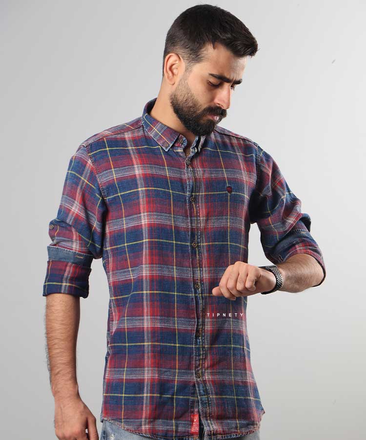 پیراهن مردانه آستین بلند چهارخانه 0720