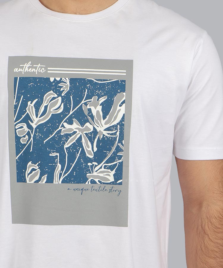 تیشرت سفید طرح دار مردانه 5240