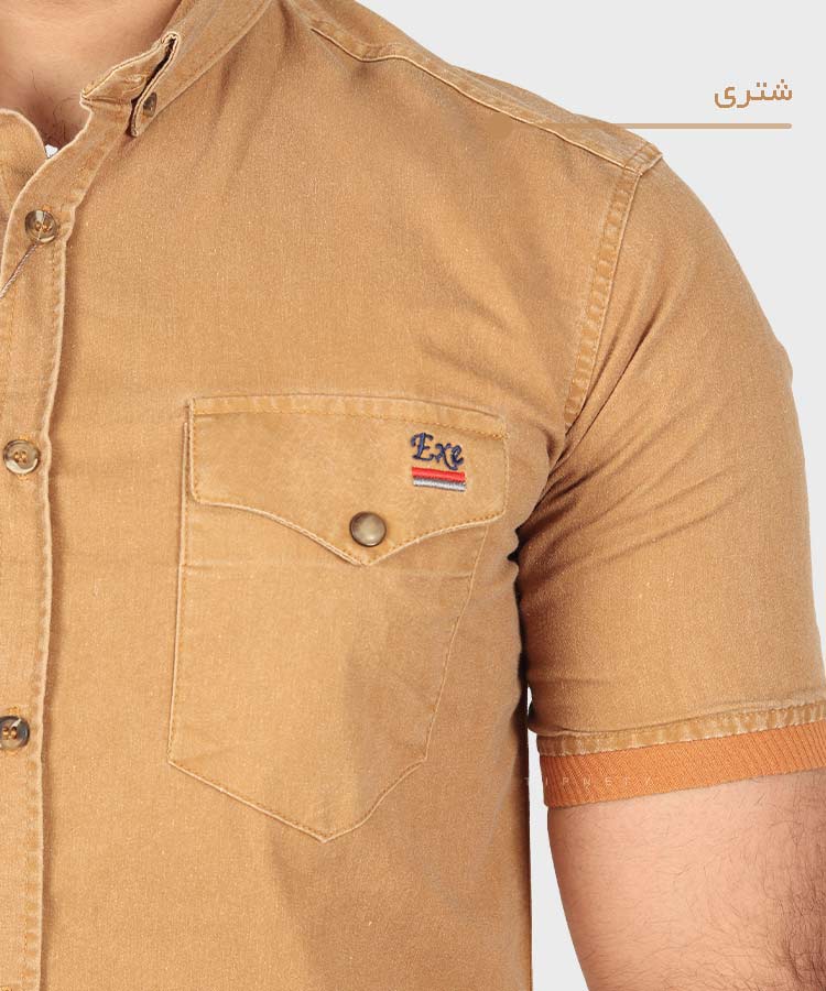                                 زیتونی سبز طوسی لجنی دودی ذغالی شتری پیراهن آستین کوتاه فیت 0698  - تصویر 6