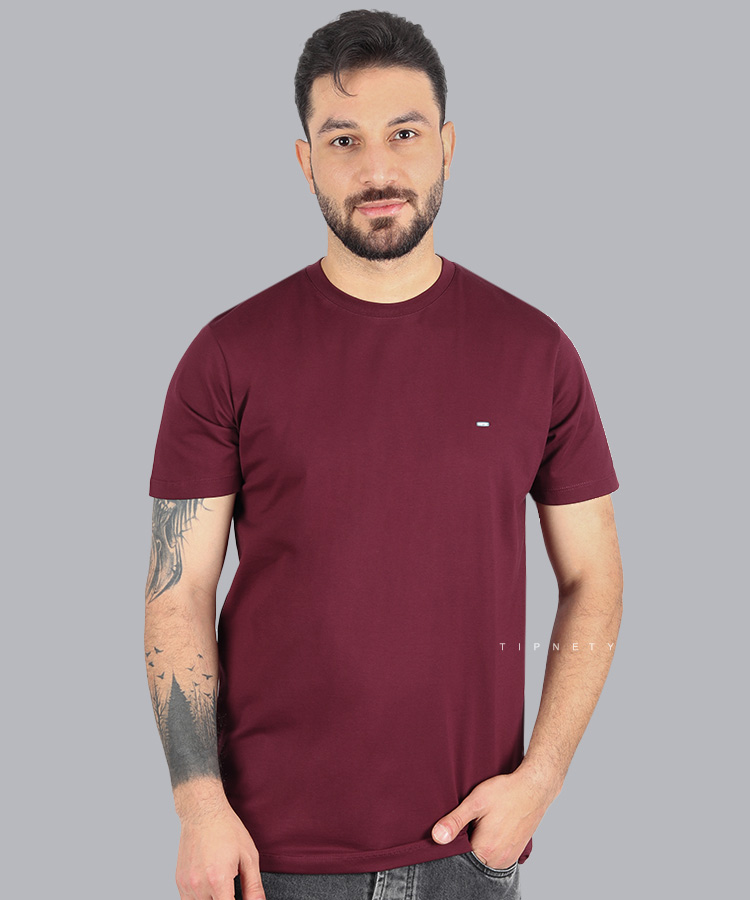                         قرمز زرشکی تیشرت بیسیک 9127  - تصویر 3