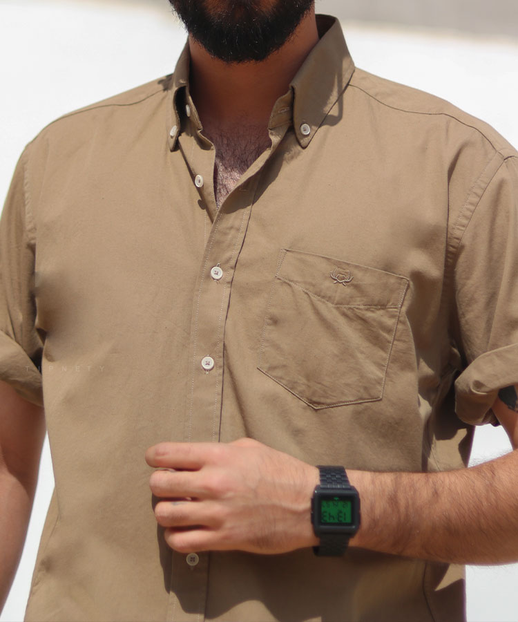                                                                                                                                                                                                                                                 کله غازی خاکی سبز خردلی نوک مدادی یشمی شتری طوسی زرشکی پیراهن آستین کوتاه کلاسیک 1026  - تصویر 4