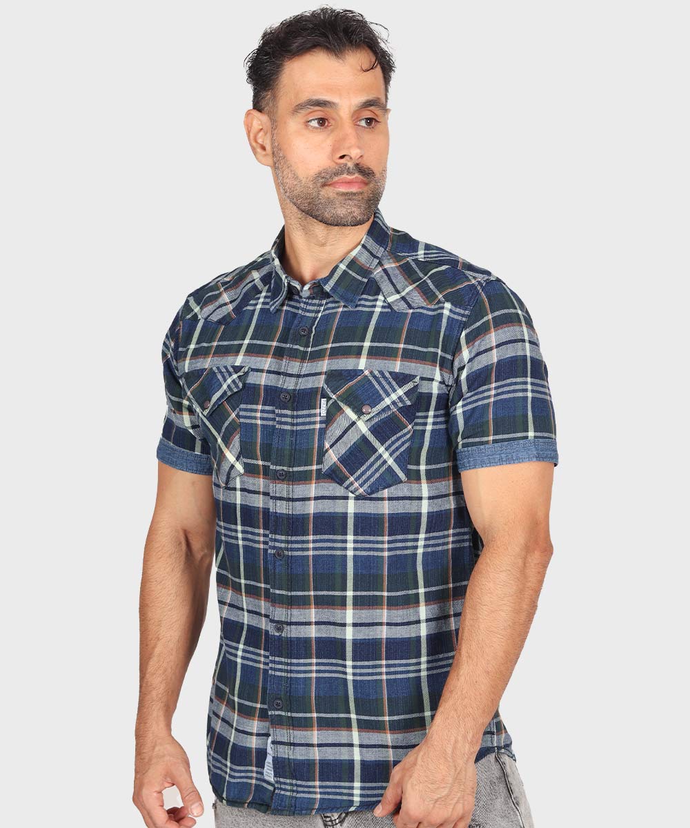 پیراهن مردانه چهارخانه و آستین کوتاه 1510