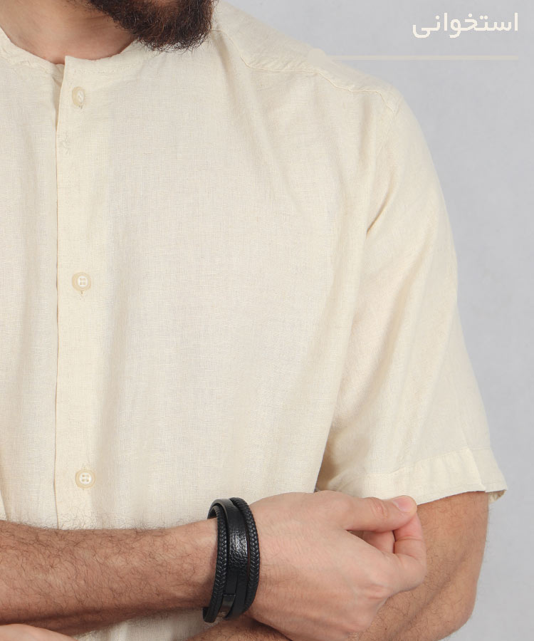                                                                                                                               مشکی صدری آبی روشن استخوانی خاکی شیری پیراهن آستین کوتاه فیت 1871  - تصویر 8