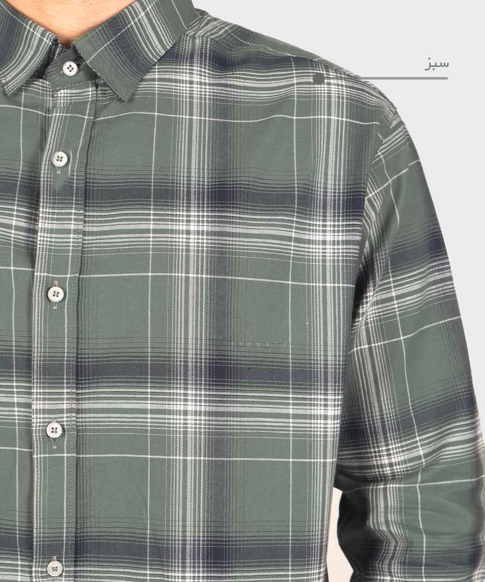                                                                                                                                 سورمه ای طوسی تیره طوسی روشن سبز کرم پیراهن آستین بلند فیت 0324  - تصویر 6