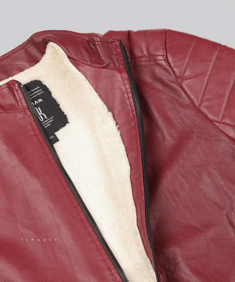 زرشکی زمستانه کت چرم 6635  - تصویر 5