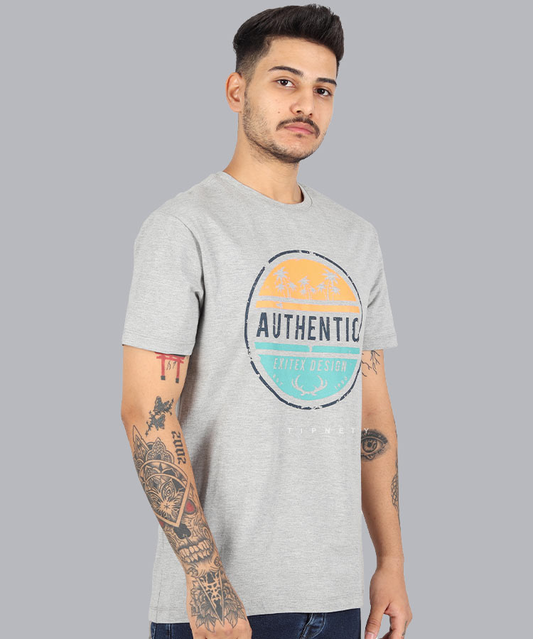                                                                                                     سورمه ای سفید سبز     ملانژ تیشرت چاپی 0438  - تصویر 3