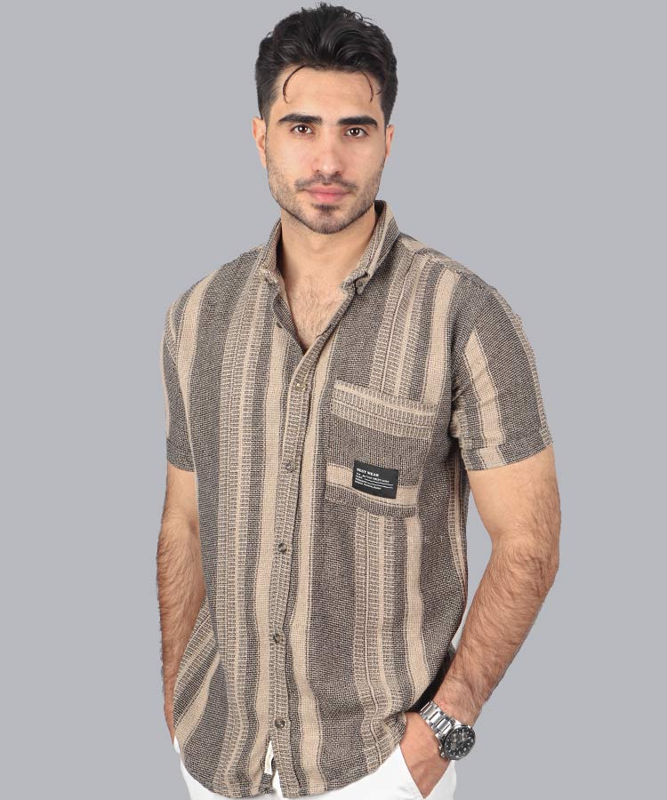                                                                                                                         شکلاتی نفتی سبز آبی خاکی صدری پیراهن آستین کوتاه فیت 0697  - تصویر 7