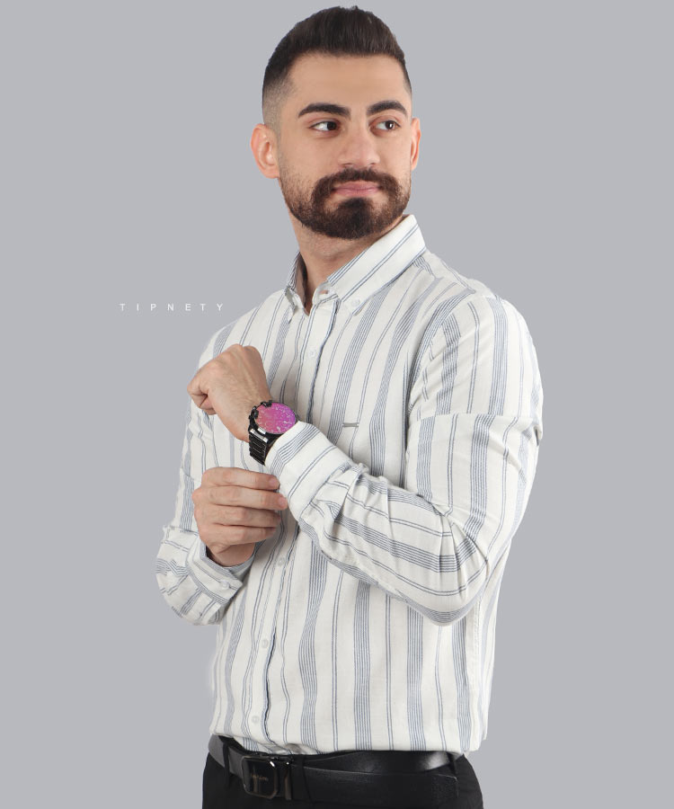 پیراهن مردانه آستین بلند راه راه 8822