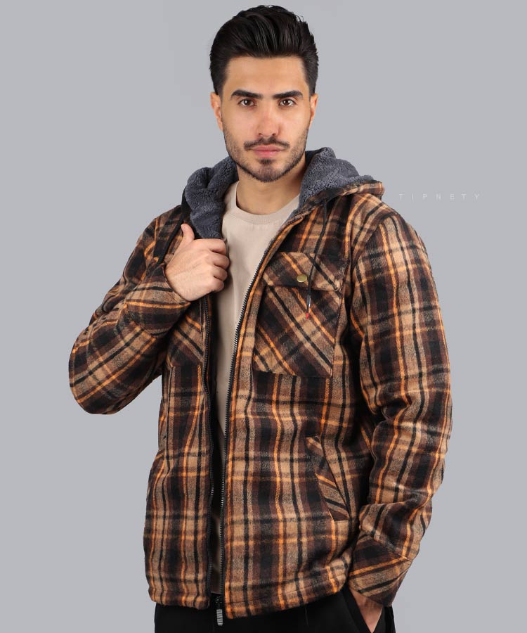 کاپشن مردانه پشمی طرح چهارخانه 1325