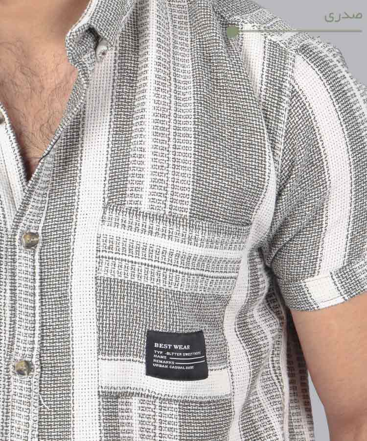                                                                                                                         شکلاتی نفتی سبز آبی خاکی صدری پیراهن آستین کوتاه فیت 0697  - تصویر 5