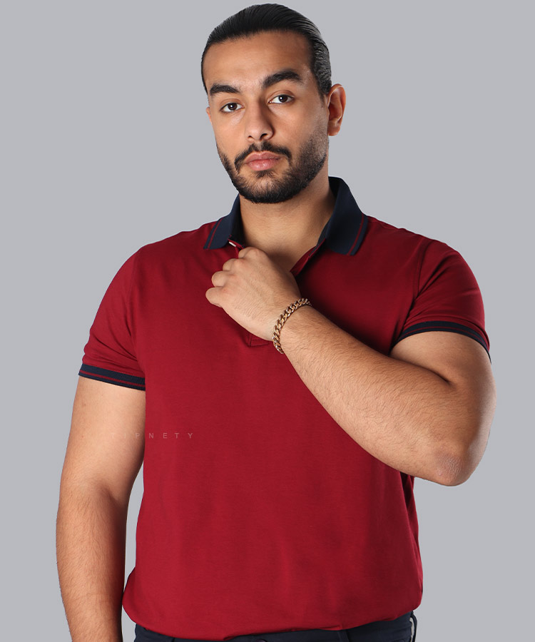 تیشرت یقه دار زرشکی مردانه 8125