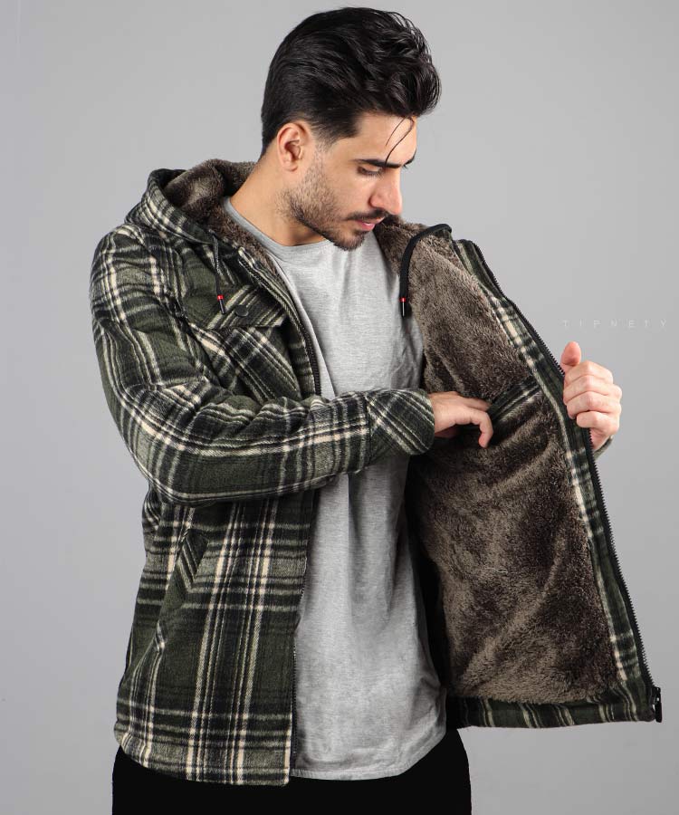 کاپشن مردانه پشمی طرح چهارخانه 1324