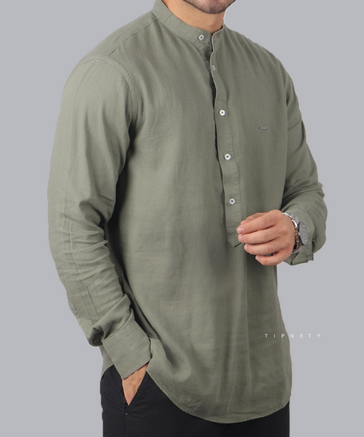 پیراهن لینن و لش مردانه یقه دپیلمات 5327
