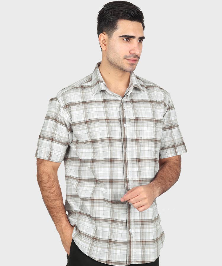         قهوه ای پیراهن آستین کوتاه کلاسیک 0935  - تصویر 4