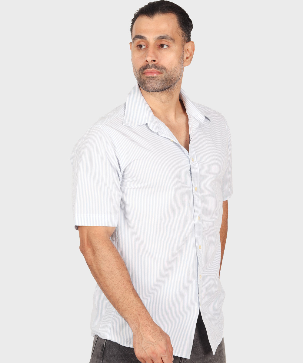 پیراهن لینن مردانه آستین کوتاه و راه راه 1404