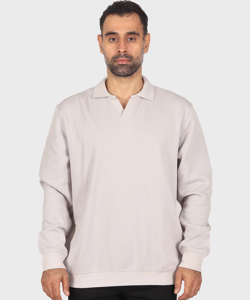 تیشرت آستین بلند مردانه یقه شکاری 0584