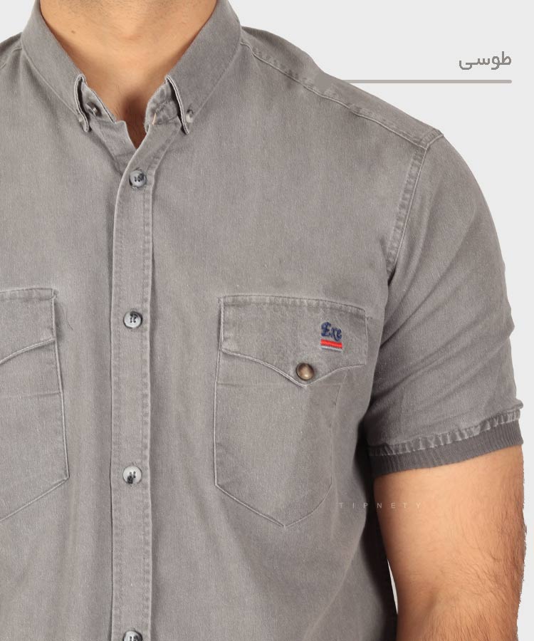                                 زیتونی سبز طوسی لجنی دودی ذغالی شتری پیراهن آستین کوتاه فیت 0698  - تصویر 8