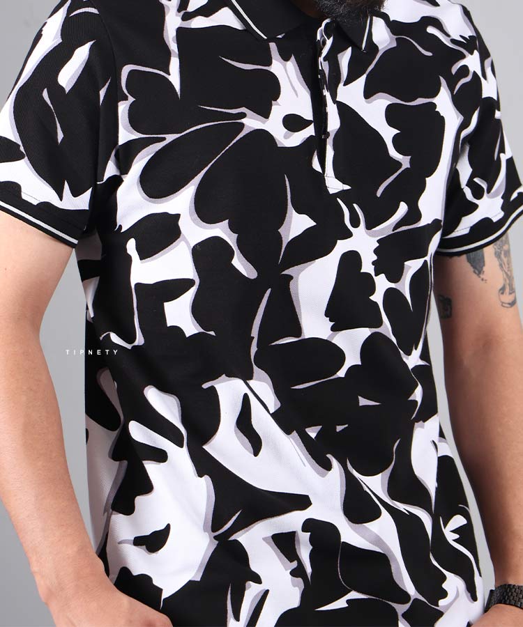 تیشرت یقه دار مردانه طرح دار 1157