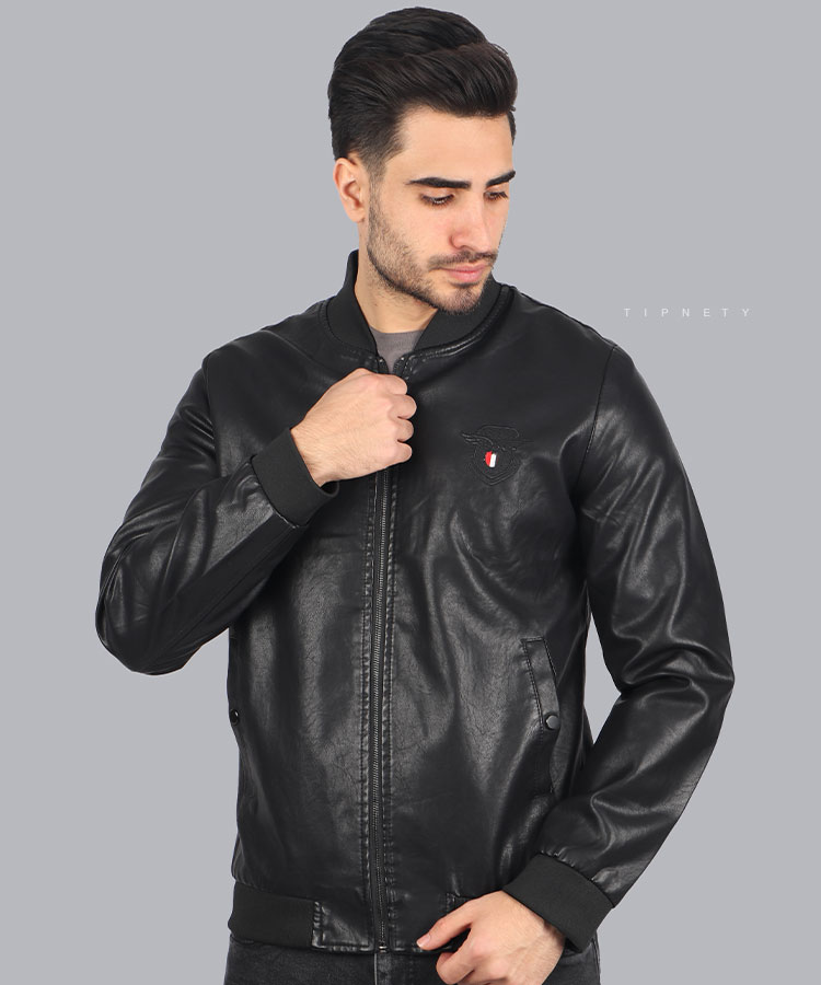 کت چرم مردانه طرح دار 2249