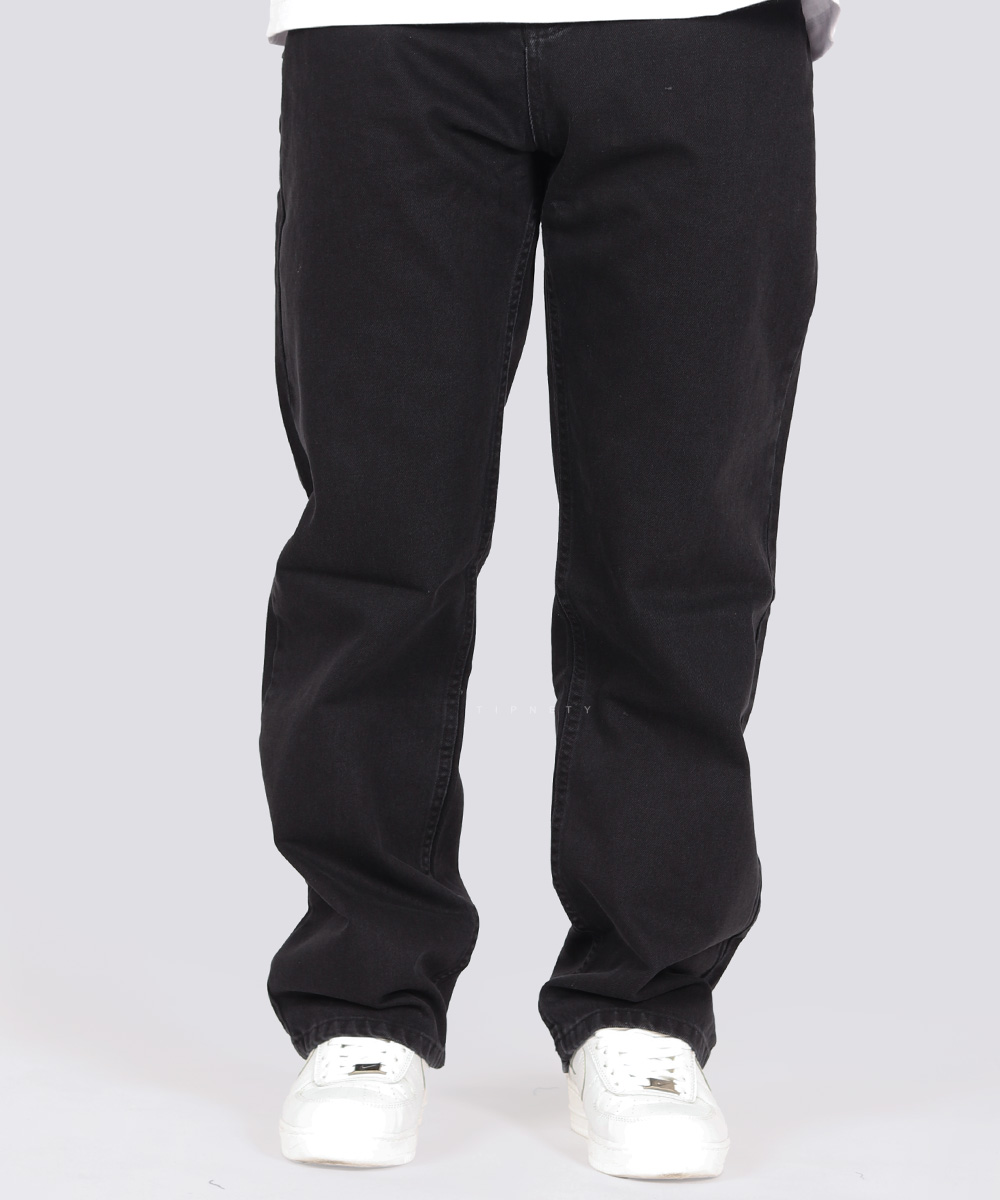 شلوار جین بگ مردانه ذغالی ساده 0116