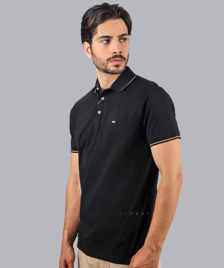 تیشرت یقه دار مشکی مردانه 8112