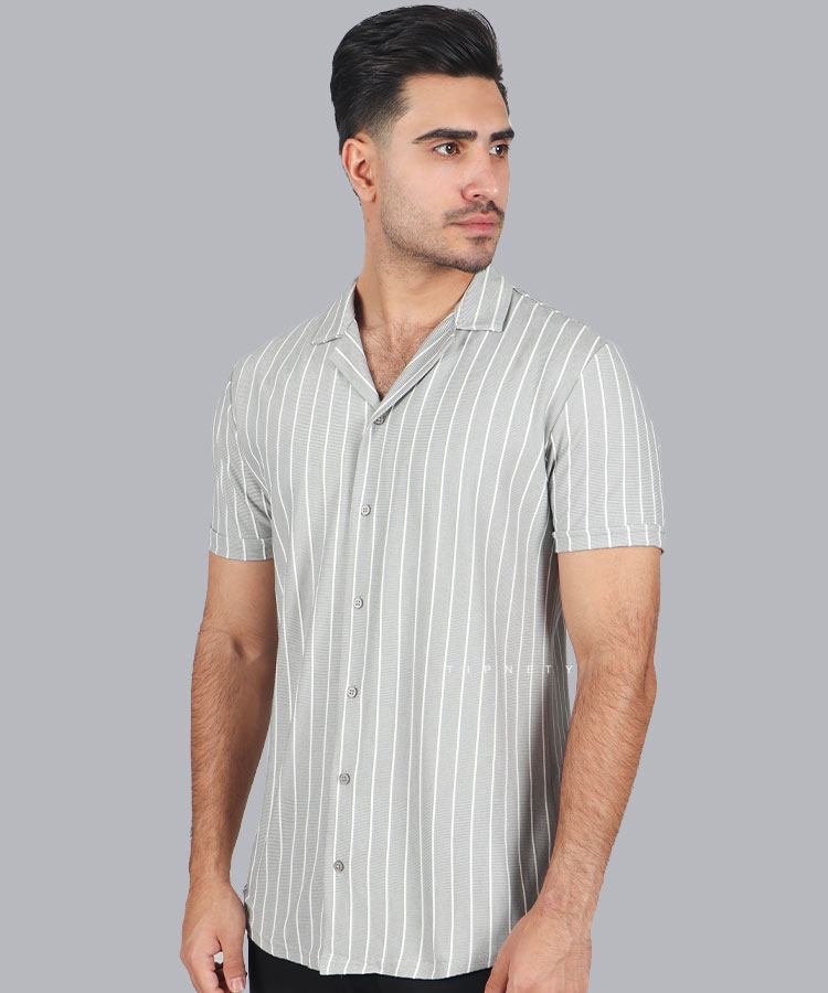                                                                                                                 طوسی مشکی سفید پیراهن یقه انگلیسی 0664  - تصویر 4