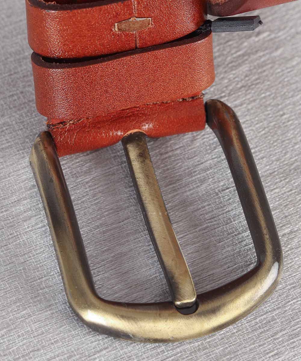 کمربند مردانه عسلی سگک فلزی 2033