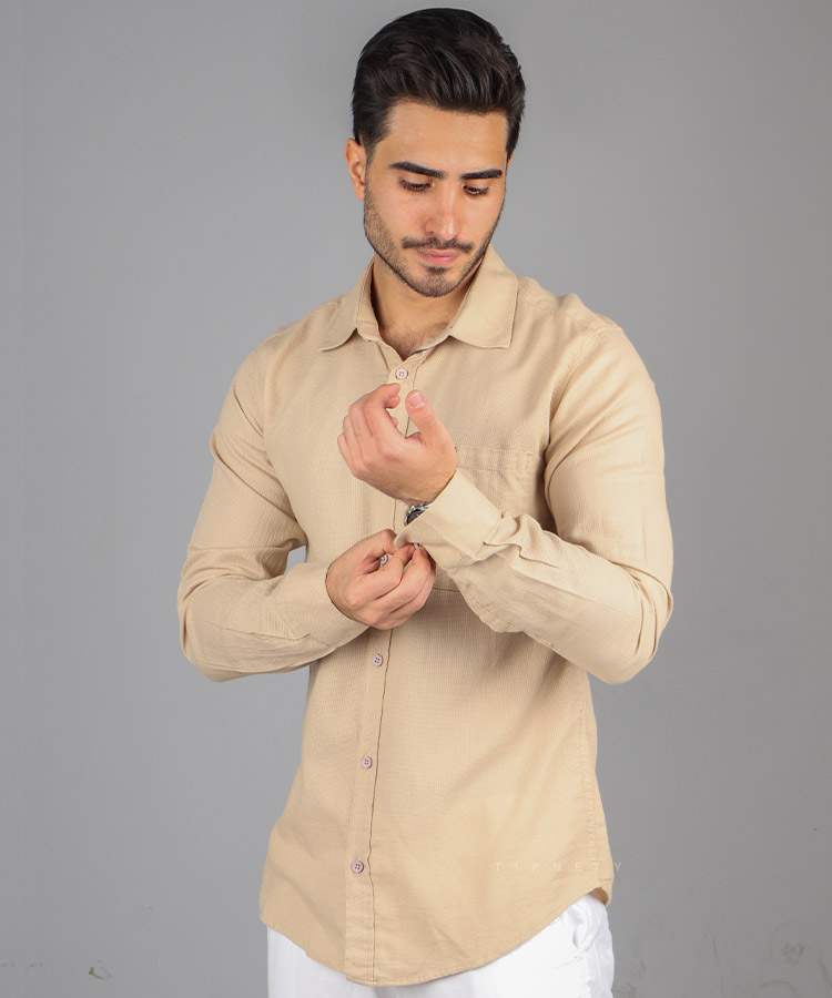                                                                                     پرتقالی سفید مشکی نفتی سبز کرم پیراهن آستین بلند فیت 0831  - تصویر 4