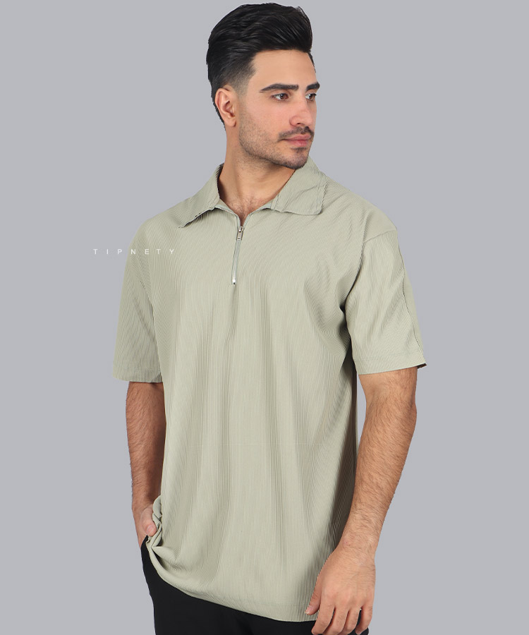 تیشرت یقه دار نیم زیپ برند مراکش 1703