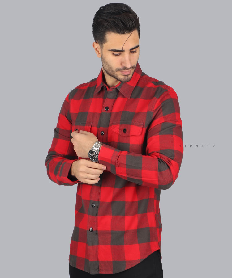 پیراهن مردانه قرمز و مشکی چهارخانه 4183