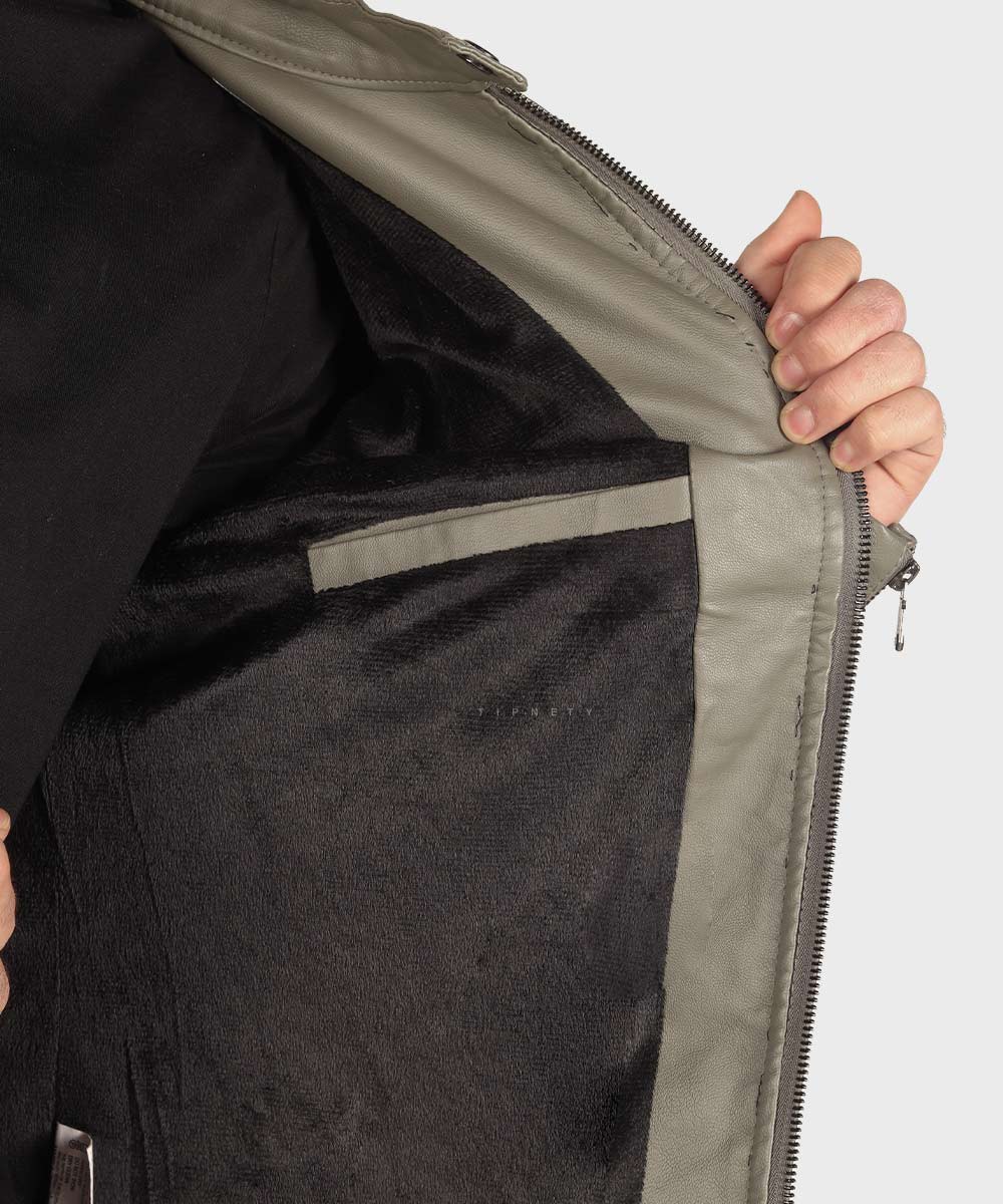 طوسی مشکی استخوانی زمستانه کت چرم 2519  - تصویر 3