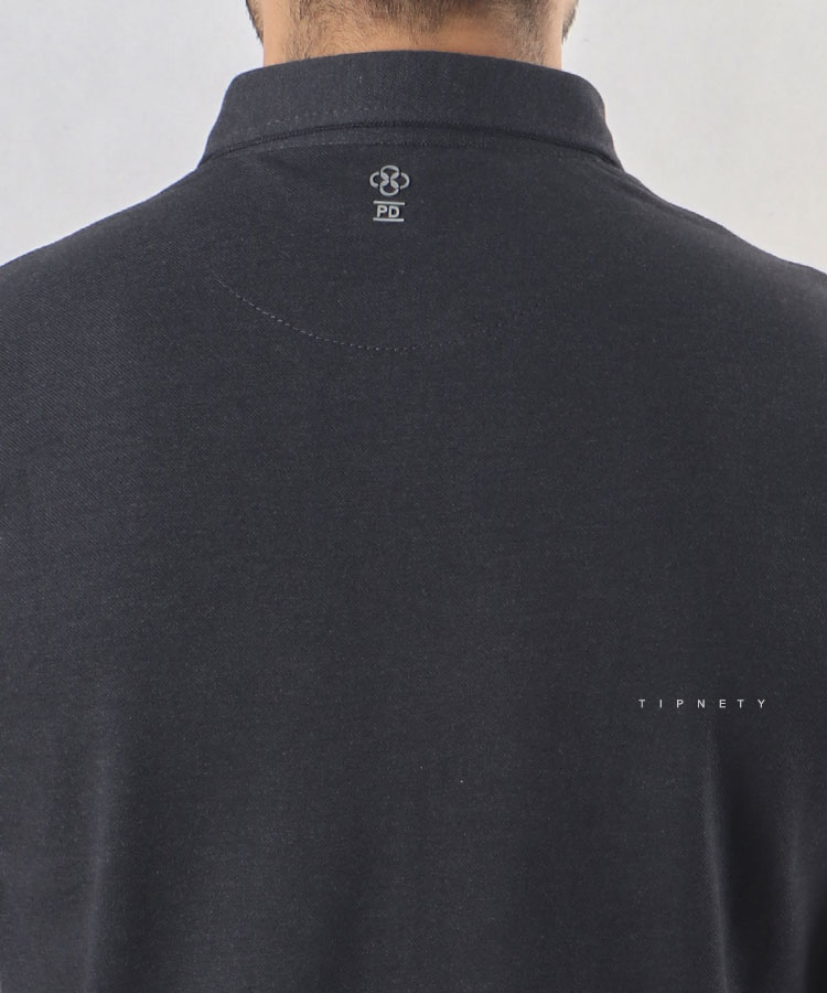                                                                                                     ذغالی دودی ملانژ مشکی ذغالی ملانژ تیشرت یقه دار 6201  - تصویر 4