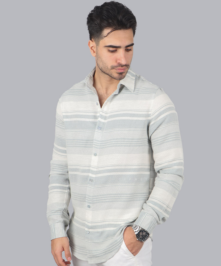 پیراهن مردانه آستین بلند راه راه 2548