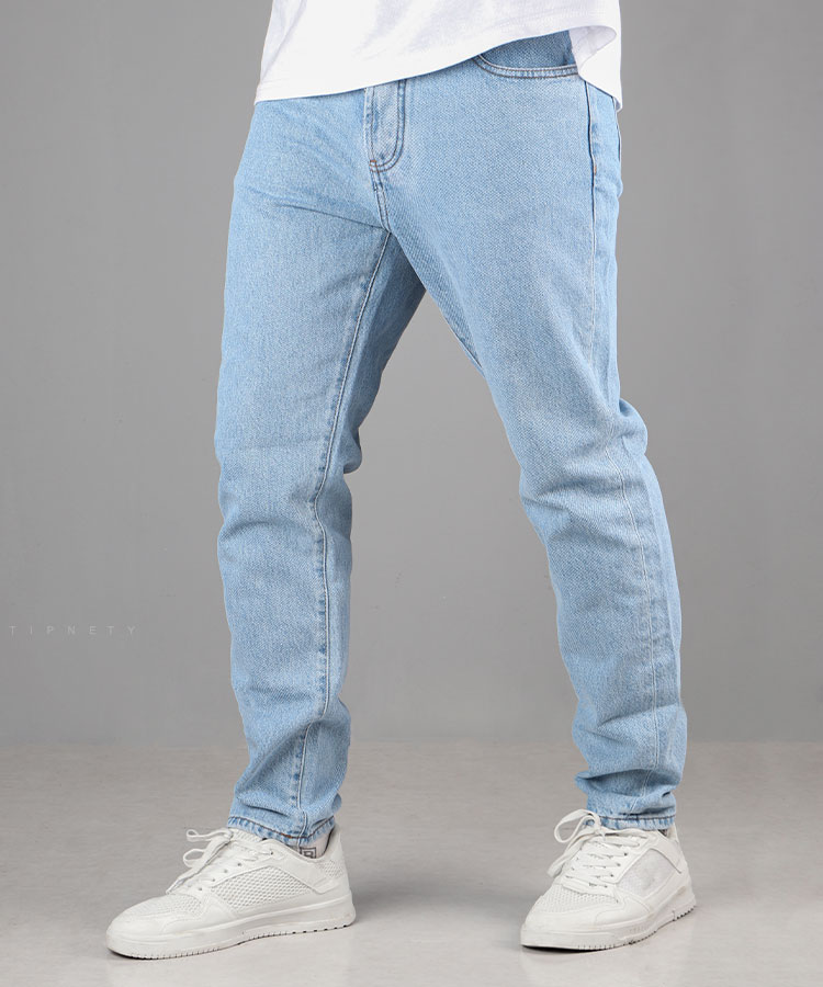 شلوار جین مام فیت مردانه آبی روشن 0117