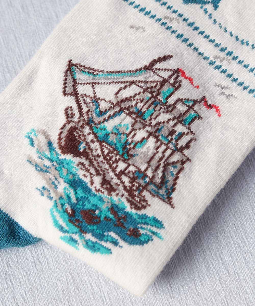 جوراب ساق بلند سفید طرح کشتی 1039