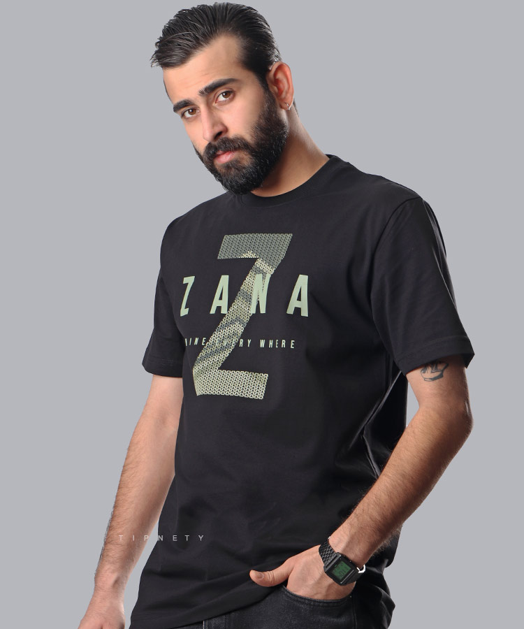                             مشکی طوسی استخوانی تیشرت چاپی 1955  - تصویر 4