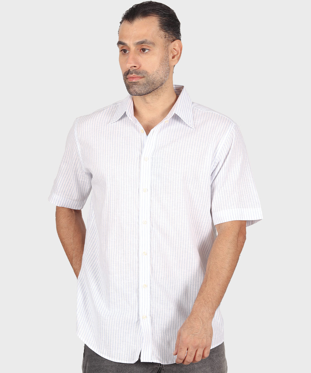                   طوسی تیره آبی روشن پیراهن آستین کوتاه کلاسیک 1382  - تصویر 3