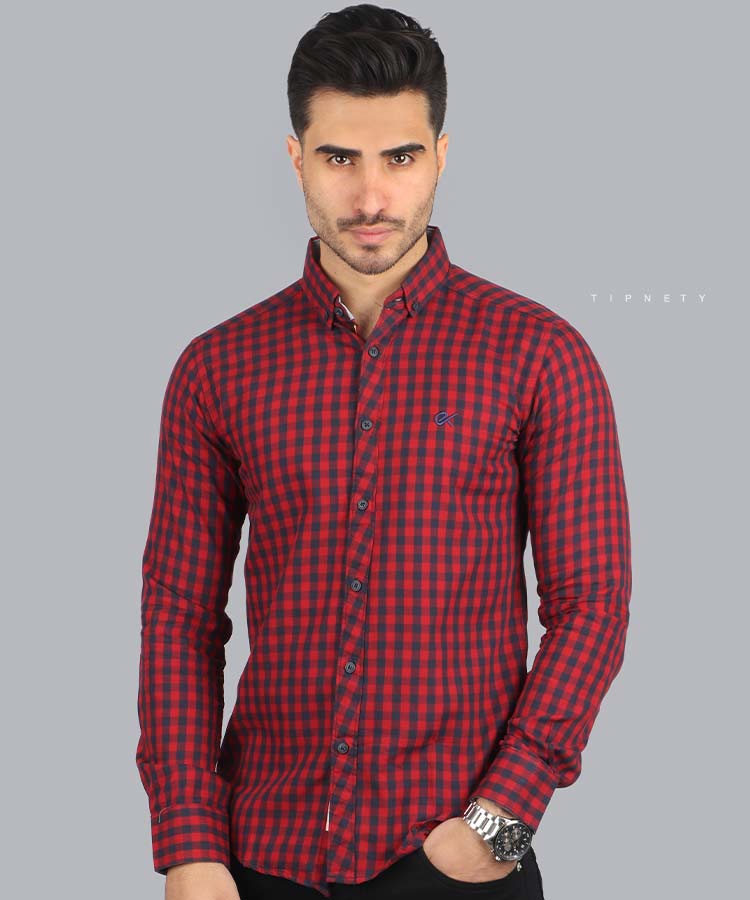 پیراهن مردانه آستین بلند چهارخانه 0607