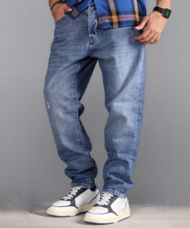 شلوار جین مام فیت مردانه آبی 0152